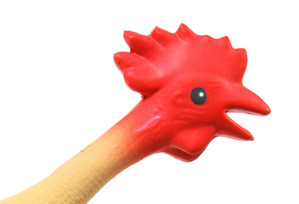 Rubber chicken representing serious fun